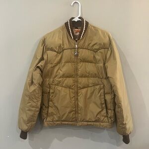 Vintage COMFY Down Jacket Men’s Small Tan Puffer Western Down Bomber Made in USA